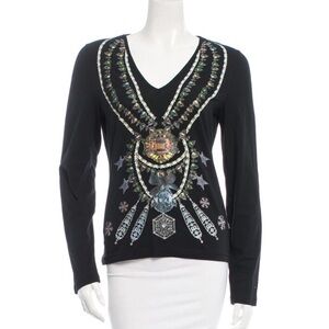 Just Cavalli Long Sleeve Black Top with Ornate Print
